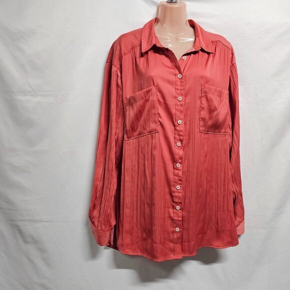 Anthropologie Relaxed Top Button Up Shirt Women Size XL Shiny Rose - Picture 4 of 16